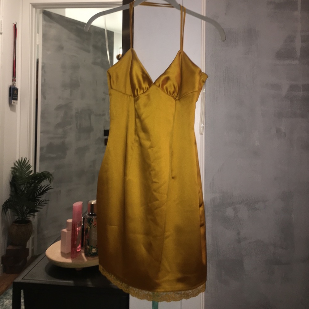 Mistress Rocks Yellow Satin Mini Dress
